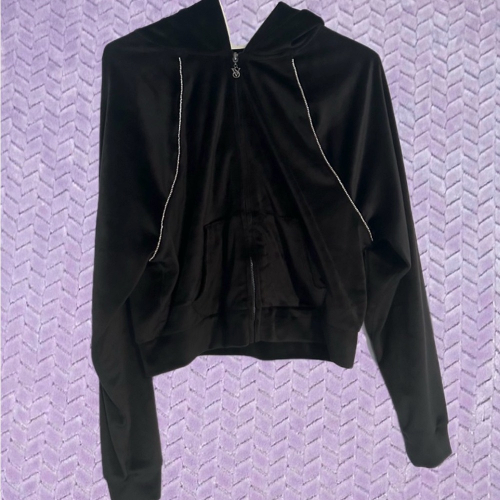 Victoria's Secret Black Velour Jacket with Hood
